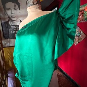 Express Satin Emerald Green off Shoulder Blouse
